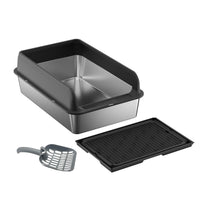 Lettiera per gatti Garvee in acciaio inox con coperchio, profonda 15 cm, antiruggine, grande capacità per uso domestico, doppio tappetino per lettiera, facile da pulire