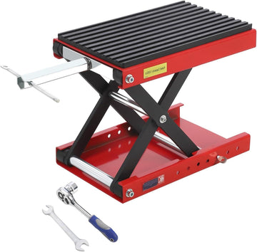 Sollevatore per moto Garvee da 1200 libbre, supporto a forbice per impieghi gravosi con ampia piattaforma e perno di sicurezza per moto da cross e moto da strada, pieghevole, telaio a X in acciaio, cuscinetti in gomma