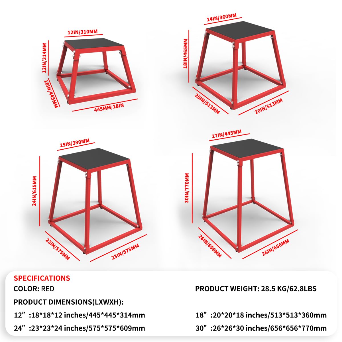 Garvee Box da Salto Pliometrico Set 12/18/24" Acciaio Antiscivolo - Regalo Perfetto per Festa del Papà Allenamento Casa