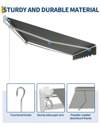 Garvee Gelenkarmmarkise 350x250 cm UV50+ Protezione Wasserabweisend Polyester Aluminium Gestell Manuelle Kurbel Terrasse Balkon