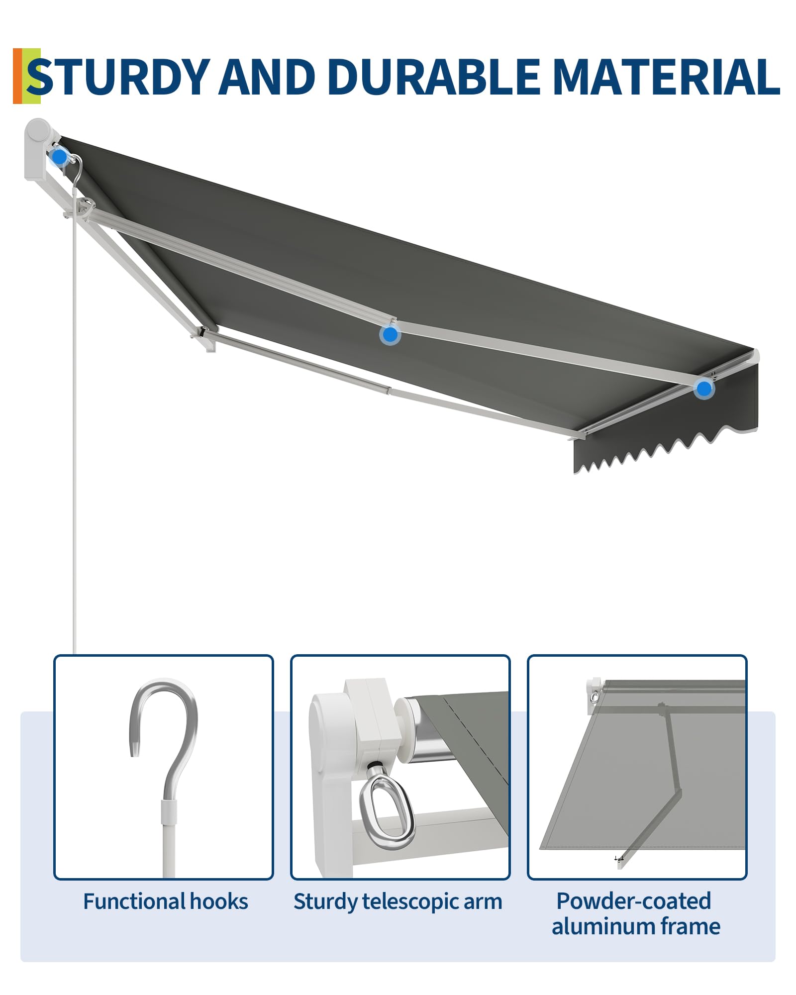 Garvee Gelenkarmmarkise 400x250 cm UV50+ Protezione, Regolabile Angolo, Poliestere 280g/m², Alluminio Resistente, Terrazza e Balcone, Montaggio a Parete