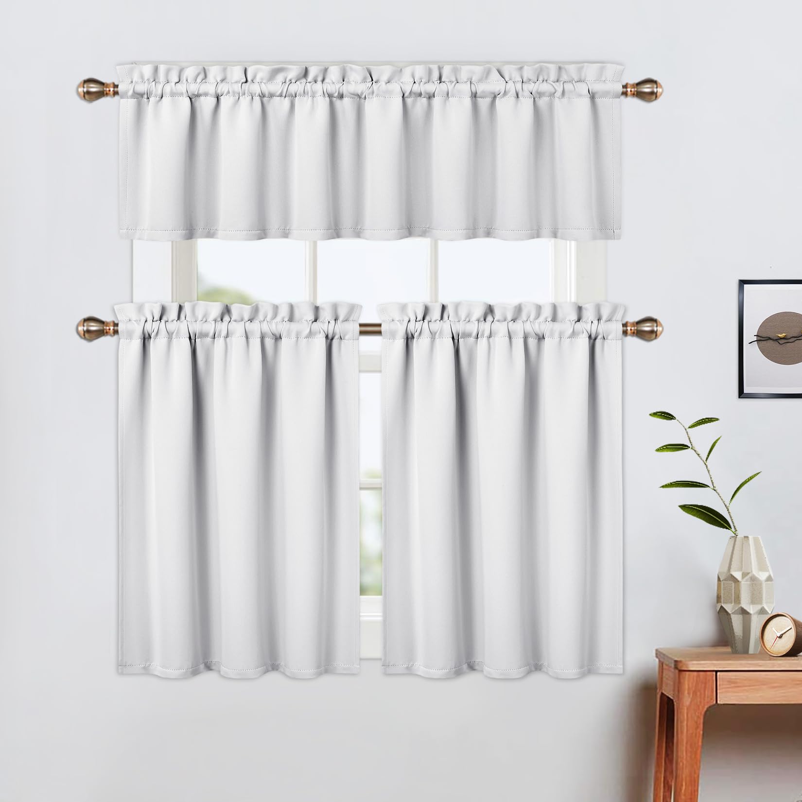 Garvee Valance Tende da Cucina 52x15 Pollici Bianco Vino Oscurante Termico Tascabile per Asta per Piccole Finestre Cucina Camera da Letto