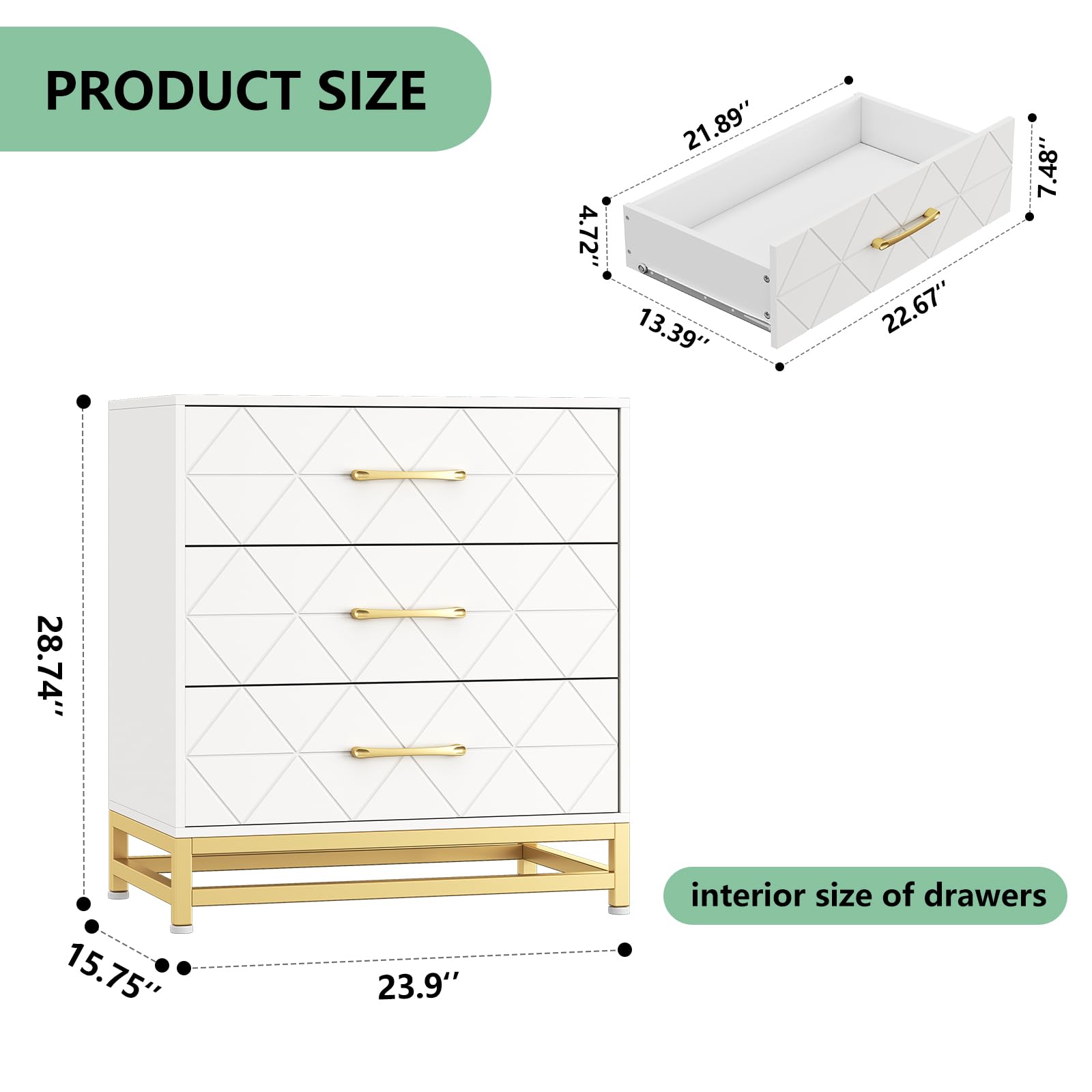 Cassettiera in legno Garvee per camera da letto, 3 cassetti, MDF, bianca, moderna, antipolvere, robusta, compatta, per corridoio o soggiorno