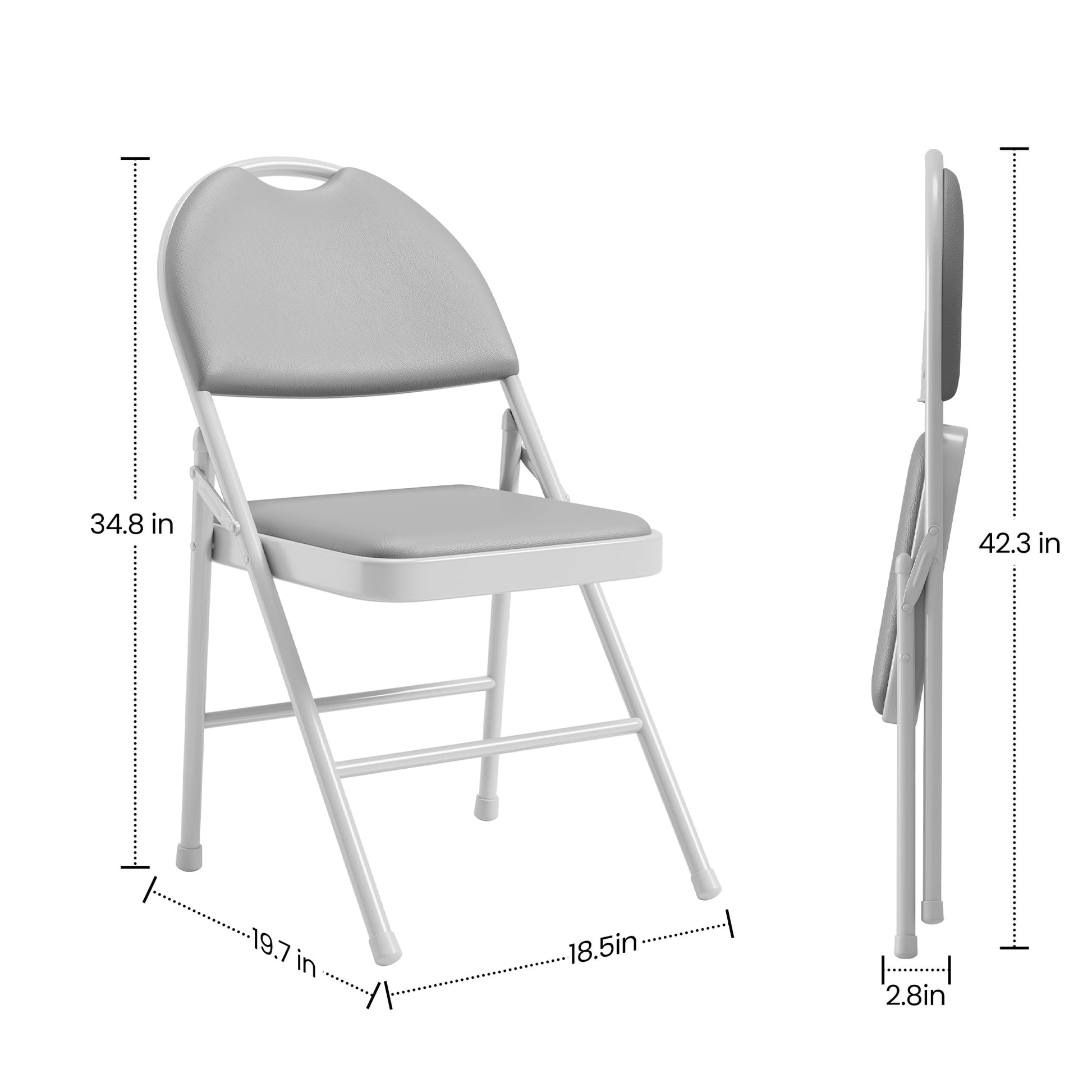 Set di 4 sedie pieghevoli Garvee con imbottitura spessa in PU, viola in metallo, piedini antiscivolo per ufficio ed eventi, grigio, ergonomiche e impilabili