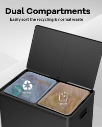 Pattumiera Garvee Double in acciaio inox con coperchio e pedale per cucina e riciclaggio, 2x8L, silenziosa, compatta, argento