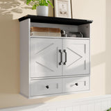 Garvee Armadio da Parete per Bagno con Ante a Fienile, Ripiani Regolabili, Legno Bianco, Stile Rustico, 64x60x23 cm - White With Drawers
