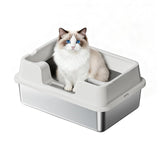 Garvee Lettiera Per Gatti Extra Grande In Acciaio Inox, Bordo Alto, Antiodore, Impermeabile, 50x35x22cm, Per Gatti Grandi - Naturweiß