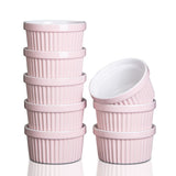 Garvee Set di 8 Ramekins in Ceramica 8 oz, Porcellana Bianca e Rosa, Resistenti al Forno e Lavastoviglie, per Creme Brulee e Salse - rosa