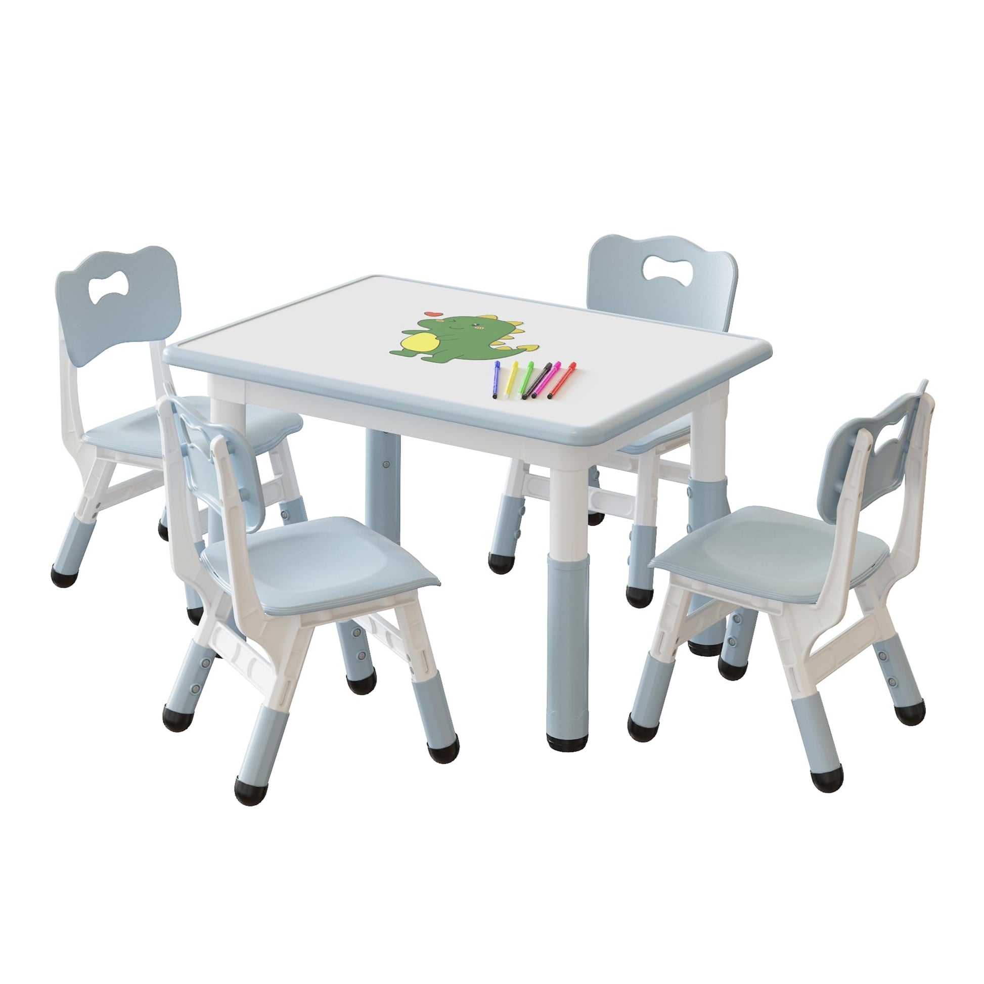 Set tavolo e 4 sedie per bambini Garvee, altezza regolabile, piano del tavolo con graffiti, gambe antiscivolo, tavolo per attività, robusto per casa e asilo