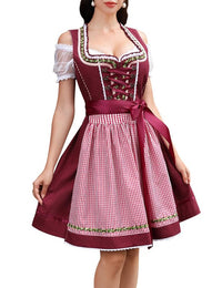Abito tradizionale Dirndl midi da donna Garvee, 3 pezzi, con camicetta in pizzo bianco e grembiule, blu navy, taglia 34