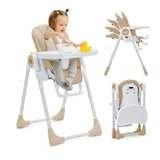 Seggiolone pieghevole Garvee per bambini dai 6 ai 36 mesi, leggero, cintura di sicurezza a 5 punti, vassoio rimovibile, beige, cucine piccole - beige
