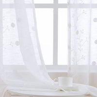 GARVEE Coppia di tende con occhielli, voile ricamato floreale bianco, poliestere trasparente leggero, per camera da letto e soggiorno, 132x183 cm