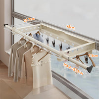 Stendibiancheria estensibile da parete Garvee 103,2-151,2 cm, bianco, robusto stendibiancheria da parete con 7 clip, salvaspazio per balcone e uso interno