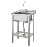 Garvee Lavello Utility in Acciaio Inox 23x48,3 cm con Rubinetto Caldo/Freddo 360°, 5 Ganci, Singola Vasca, Regolabile per Lavanderia e Garage
