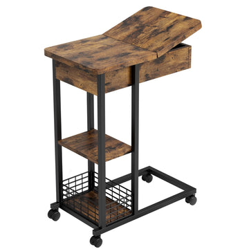 Tavolo girevole a forma di C Garvee, 3 ripiani, tavolino stretto, portatile, stile industriale, 75 x 60 x 35 cm, design vintage