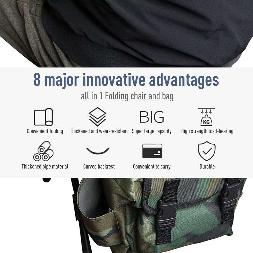 Sedia portatile da zaino Garvee per alpinismo, sedia da pesca pieghevole, capacità di carico 100 kg, tessuto Oxford, campeggio, escursionismo, viaggio