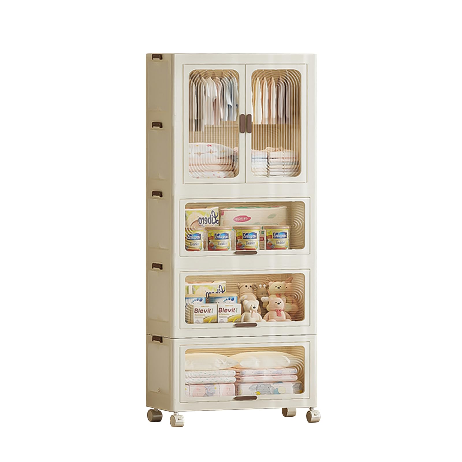 Armadio portatile per bambini Garvee a 4 ripiani con ante, appendiabiti in plastica e 10 grucce per camera da letto e sala giochi