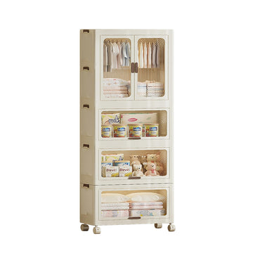 Armadio portatile per bambini Garvee a 4 ripiani con ante, appendiabiti in plastica e 10 grucce per camera da letto e sala giochi
