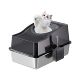 Lettiera per gatti Garvee in acciaio inox con coperchio, extra large, bordi alti, inodore, per gatti fino a 15 kg, argento - argento