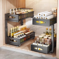 GARVEE Organizer per lavello a 2 livelli con anta scorrevole, bagno/cucina, bianco, organizer per armadietto ordinato