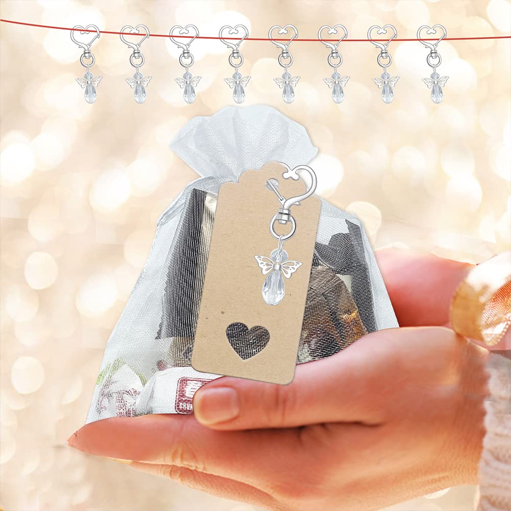 Set portachiavi Garvee Angel con perline, ciondolo in metallo e sacchetto in organza per battesimi, 6,5 cm, bianco