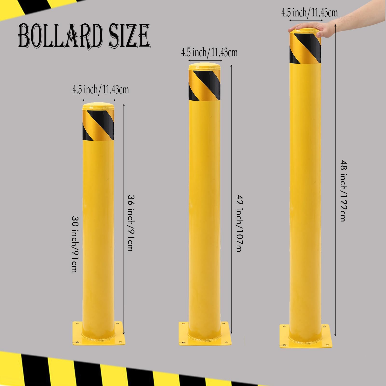 Paletto di sicurezza Garvee da 36 pollici in acciaio, diametro 4.5 pollici, giallo riflettente per controllare il traffico su eventuali parcheggi