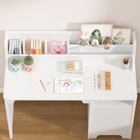 Scrivania per bambini Garvee White con sedia, in legno, contenitore ed ergonomica per camerette, 3-8 anni, bianca