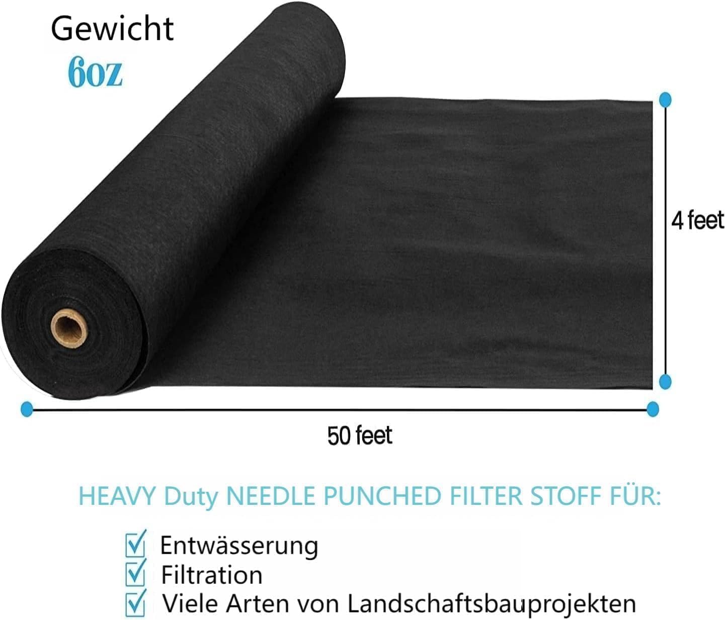 Tessuto anti-erbacce Garvee in pile da giardino, 21 m² (1,4 m x 15 m), geotessile in PP, 170 g, resistenza alla trazione 350 N, drenaggio, controllo dell'erosione, vialetti e strade, stabilizzazione, drenaggi francesi