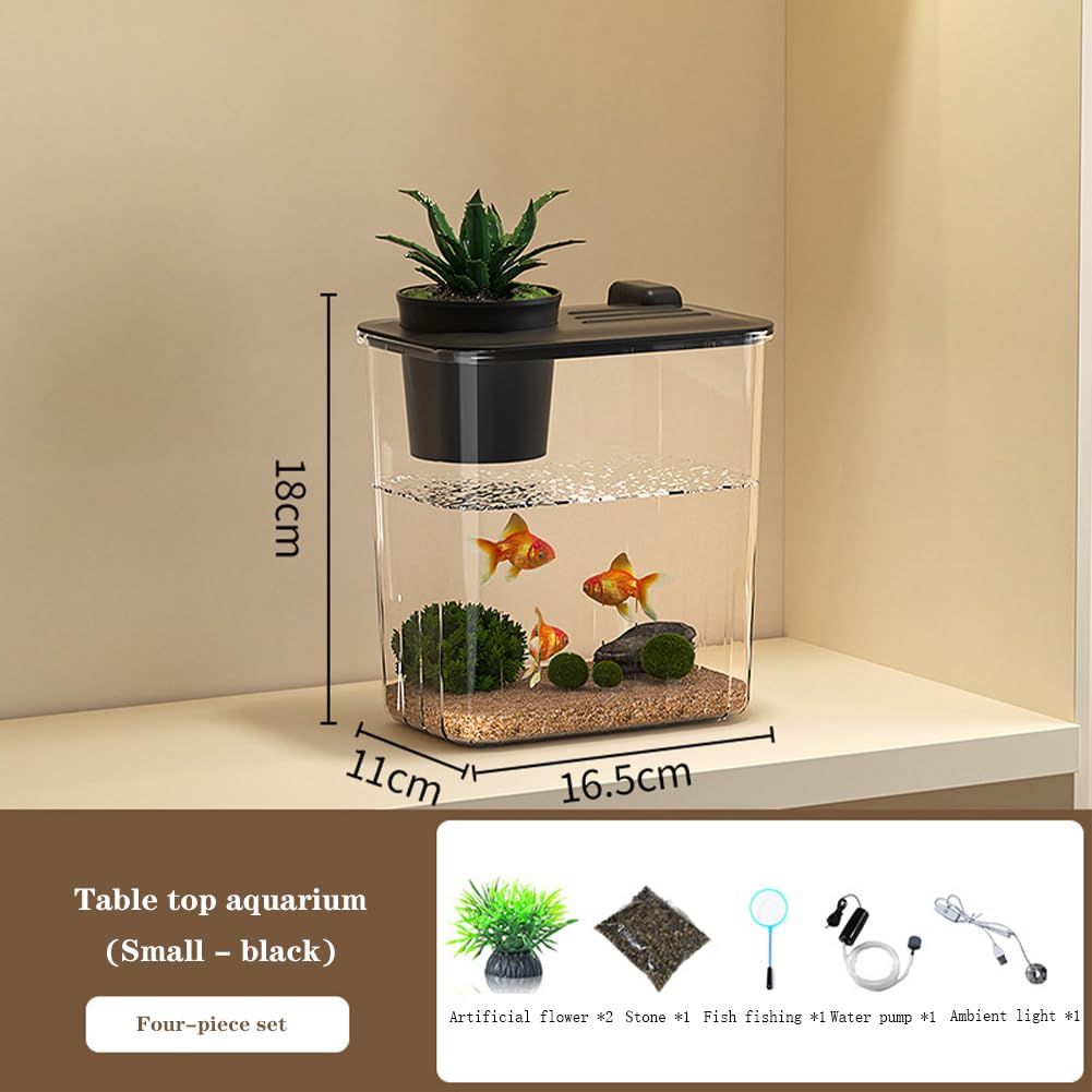 Kit di avviamento per mini acquario Garvee in acrilico con pompa e luce LED, trasparente, per gamberetti e piccoli pesci, decorazione da tavolo