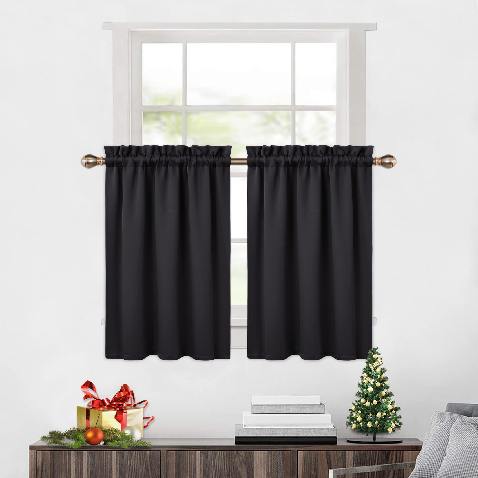 Garvee 2 pezzi mantovane oscuranti per finestre, soggiorno, cucina, camera da letto, mantovane termoisolanti per finestre, nero, 26×30 pollici