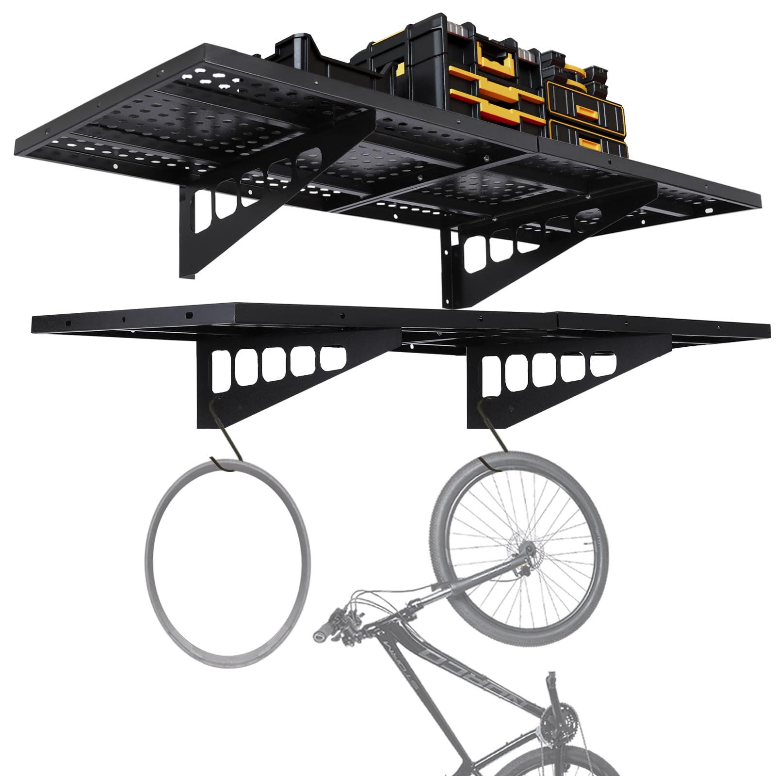 Scaffalatura da parete per garage in acciaio per impieghi gravosi Garvee, confezione da 2, 1,6 x 4 piedi, verniciata a polvere, con ganci per garage e officina, capacità di carico di 560 libbre, collegamento a vite