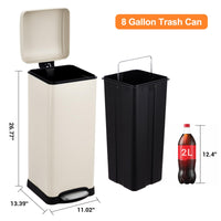 Pattumiera rettangolare Garvee da 8 gal/30 L in acciaio inox con coperchio a chiusura ammortizzata per cucina e sala da pranzo, anti-impronta, con secchio interno