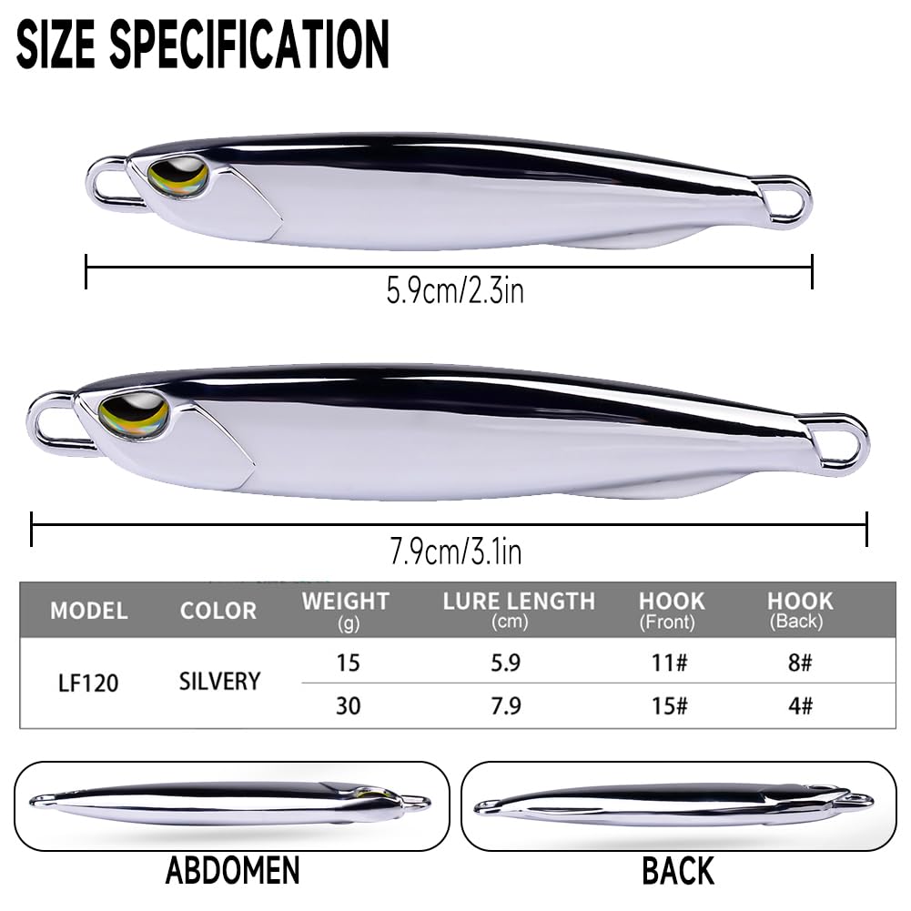 Garvee set di 5 esche da pesca 3D con occhi a 360°, riflettenti, 2 ami, 30 g per acqua dolce e salata, realistiche, resistenti, versatili