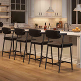 Set Garvee 4 Sgabelli da Bar Altezza Bancone con Braccioli, Seduta Imbottita, Schienale in Legno, Struttura in Metallo, Poggiapiedi, Grigio e Marrone per Cucina e Bar - Retro Black