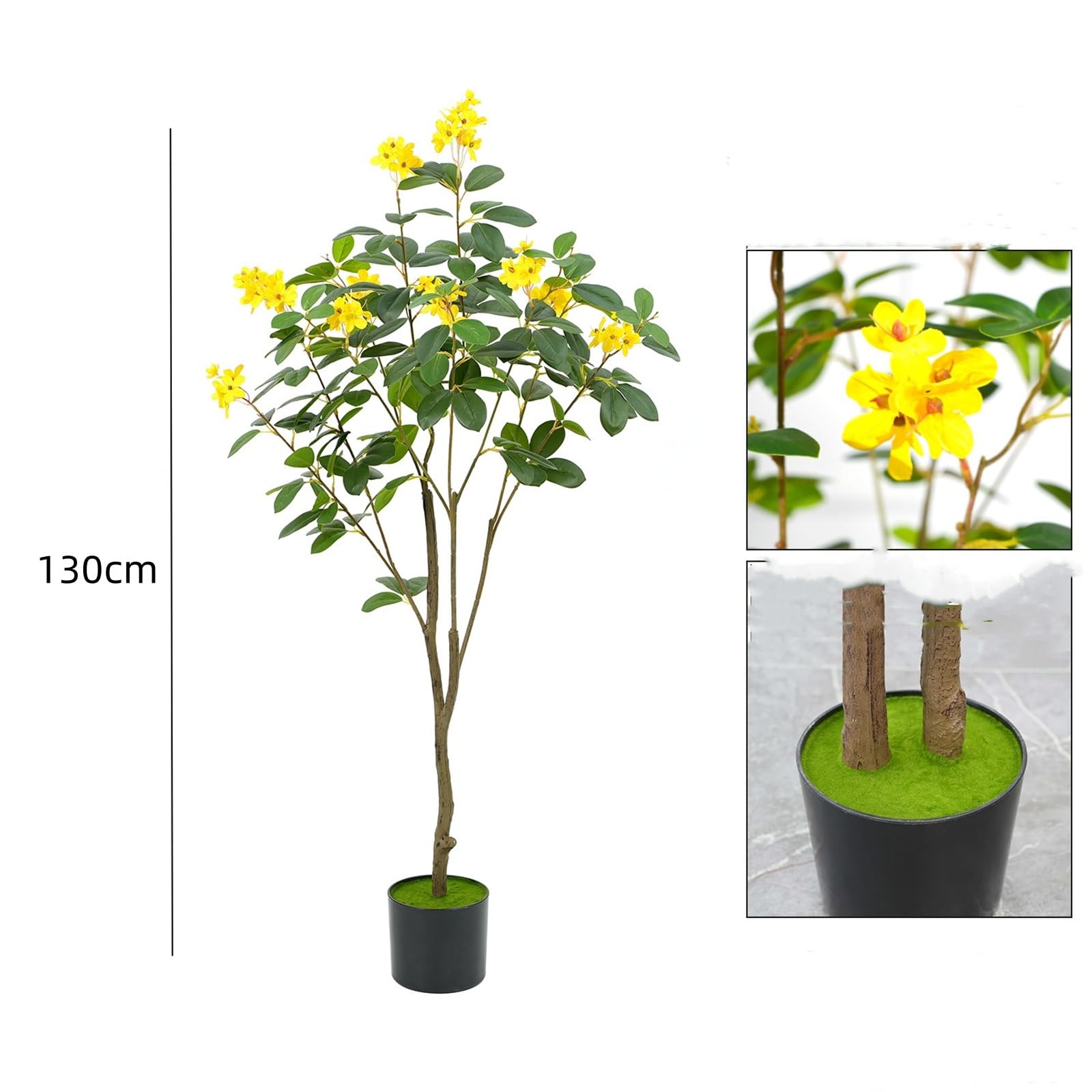 Albero artificiale da fiore Garvee da 127.99 cm con fiori gialli, robusto vaso in cemento per soggiorno e matrimonio, facile da pulire, design realistico