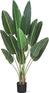 Albero artificiale di uccello del paradiso Garvee da 72 pollici con 13 tronchi, regolabile, resistente, vaso di cemento, decorativazione per interni/esterni, verde, alto 6 piedi - Verde