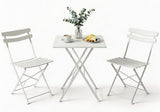 Garvee Set Bistrot da Esterno 3 Pezzi con Telaio in Metallo, Pieghevole e Resistente, per Balcone e Giardino, Moderno, Compatto, Colorato - White