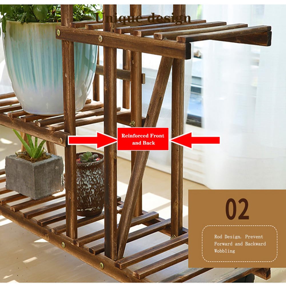 Supporto per piante in legno Garvee, 5 ripiani, 7 piattaforme, per uso interno ed esterno, 95x25x95 cm, naturale