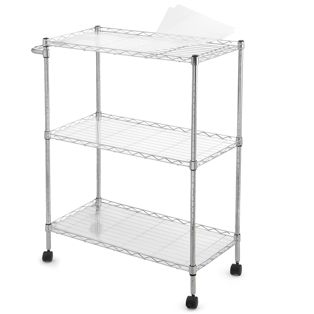 Carrello multifunzionale Garvee a 3 ripiani con ruote, ripiani regolabili, rete metallica, antiruggine, per cucina e uso commerciale, 75x35x90 cm, cromato