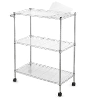 Carrello multifunzionale Garvee a 3 ripiani con ruote, ripiani regolabili, rete metallica, antiruggine, per cucina e uso commerciale, 75x35x90 cm, cromato