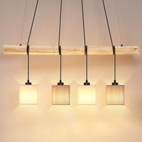 Garvee Lampada A Sospensione Da Tavolo In Legno 4 Lampadine Paralume In Tessuto Stile Moderno Bianco/Grigio Per Soggiorno Altezza Max 135 Cm