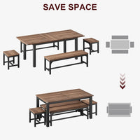 Tavolo da pranzo estensibile Garvee per 6-8 persone con struttura in metallo e piano in legno MDF per cucina e sala da pranzo, 63 pollici, nero industriale