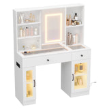 Tavolo da toeletta Garvee con specchio a LED, prese e spazio per camera da letto, bianco, illuminazione a 3 colori, 2 cassetti e 2 armadietti - Bianco