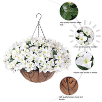 Garvee Set di fiori di bouganville artificiali con cesto marrone per giardino e terrazza, 12 pezzi, resistenti ai raggi UV, resistenti alle intemperie, bianchi e verdi
