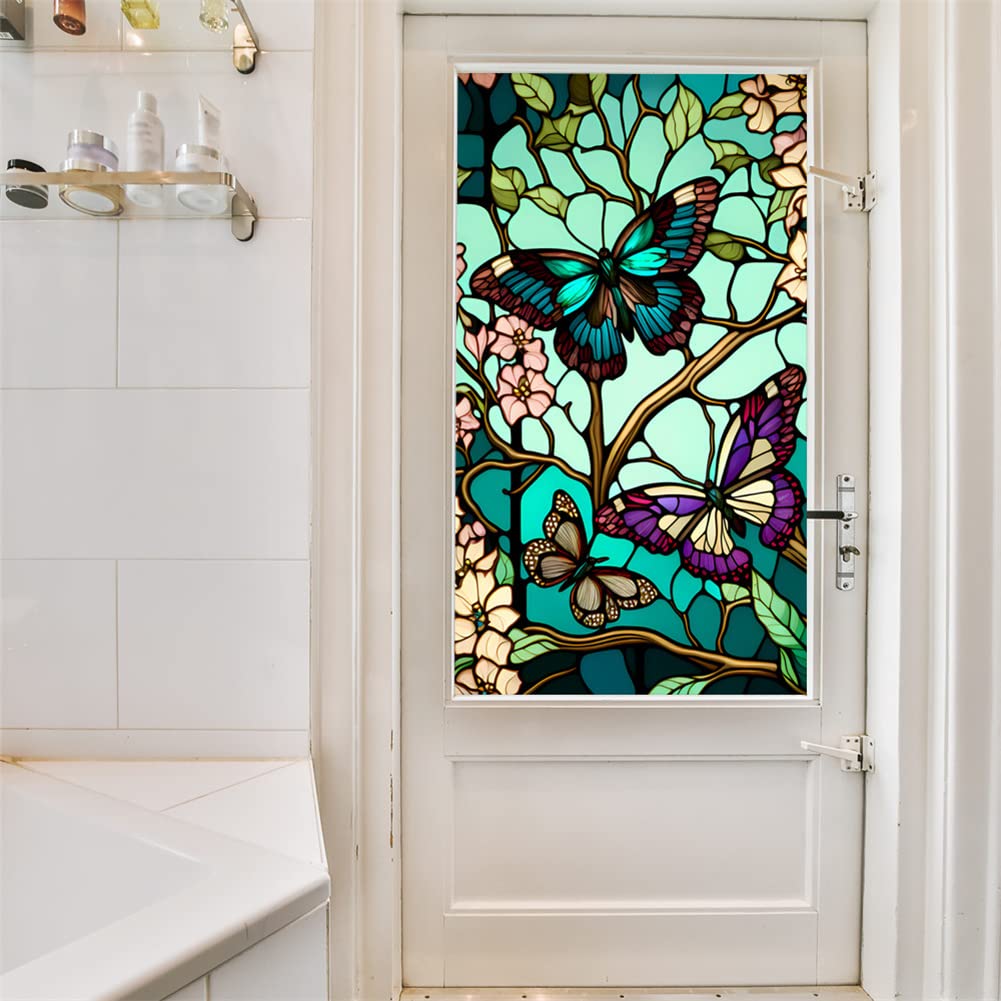 Pellicola per la privacy delle finestre Garvee, motivo floreale a farfalla, rimovibile, protezione UV, per bagno e camera da letto, 45x100 cm, trasparente
