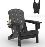 Garvee Sedia Adirondack Pieghevole in HDPE Resistente Tutto Tempo con Portabicchieri per Patio e Giardino Nero 76cmP × 74cmL × 90cmA - Nero