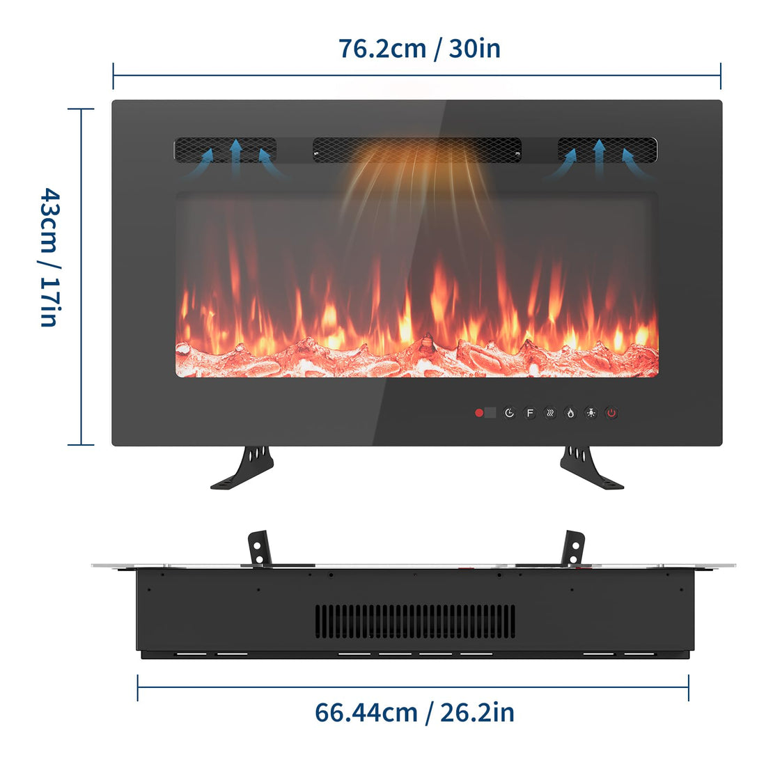 GARVEE Camino Elettrico da Parete 76,2 cm, Riscaldamento 750/1800 W, 12 Colori Fiamma LED, Telecomando e Timer, per Soggiorno e Camera