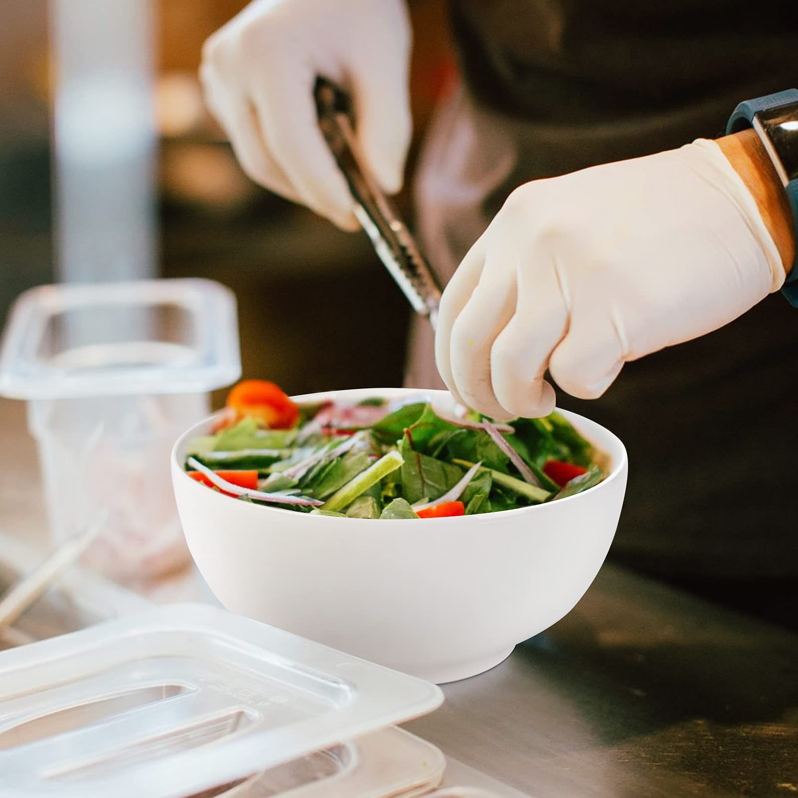 Insalatiere in porcellana Garvee da 650 ml, set da 4 pezzi, bianco crema, versatili e robuste, per insalate e snack