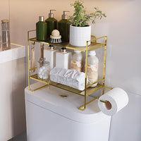 Garvee - Mensola portaoggetti sopra il WC, organizer a 2 livelli con 2 ganci e porta carta igienica per bagno e WC, metallo, oro, taglia unica, salvaspazio