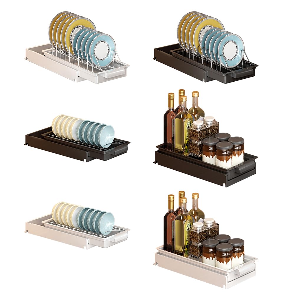 Cassetto telescopico estensibile Garvee per cucina, ripiani portaoggetti per mobili da cucina, porta spezie, organizer per cassetti, cestello per posate da cucina, acciaio inossidabile, non richiede foratura, versatile